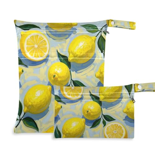 WDdZzyy Ölgemälde mit gelber Zitrone, waschbarer Beutel zum Schwimmen, 2 Stück, Reiseutensilien für Babys, mit Griffen zum Baden von WDdZzyy