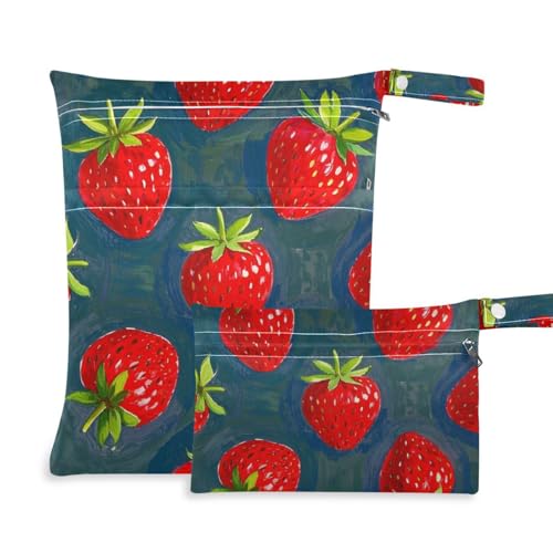 WDdZzyy Ölgemälde mit roten Erdbeeren, Reißverschlusstasche für Windeln, 2 Stück, Reiseutensilien für Babys, mit Griffen zum Baden WDdZzyy Ölgemälde mit roten Erdbeeren, Reißverschlusstasche für Windeln, 2 Stück, Reiseutensilien für Babys, mit Griffen zum Baden von WDdZzyy