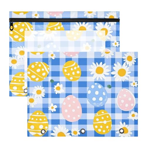 WDdZzyy Oster-Bleistiftbeutel, Cartoon-Gänseblümchen, transparentes Fenster, 3 Locher, für A4-Papier, Briefe, 2 Stück, für Schüler, Studenten, Lehrerbedarf von WDdZzyy