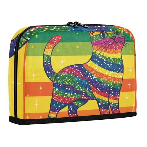 WDdZzyy Pride Month A Federmäppchen mit Katzenmotiv, großes Fassungsvermögen, Make-up-Tasche, Münzfach für Mädchen, elementar von WDdZzyy