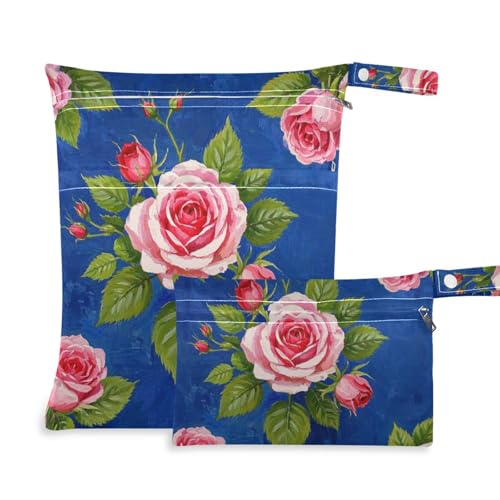 WDdZzyy Prop1 Ölgemälde mit rosa Rosen, wasserdichte Trockentasche, 2 Stück, Reiseutensilien für Babys, mit Griffen für Babywindeln WDdZzyy Prop1 Ölgemälde mit rosa Rosen, wasserdichte Trockentasche, 2 Stück, Reiseutensilien für Babys, mit Griffen für Babywindeln von WDdZzyy