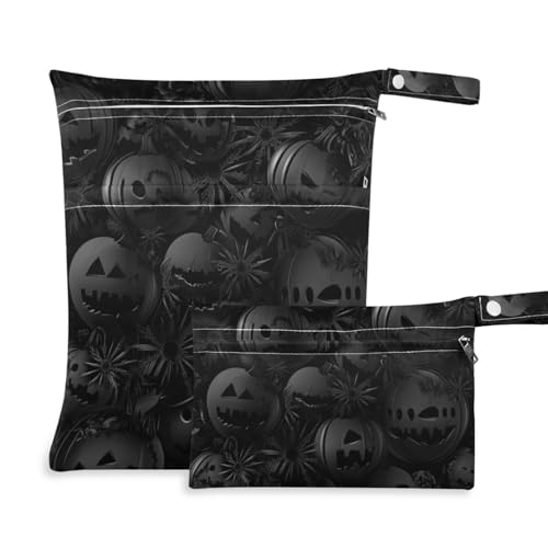 WDdZzyy Pure Black Evil Halloween Kürbis Wiederverwendbarer Wäschesack 2 Stück Wickeltasche Wesentliche Gegenstände mit Griffen für Fitnessstudio von WDdZzyy