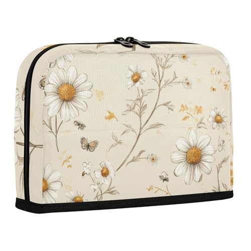 WDdZzyy Rustikales Federmäppchen mit Gänseblümchen, Beige, große Kapazität, Make-up-Tasche mit Fach, Schreibwaren-Tasche für Erwachsene, Schulbedarf von WDdZzyy