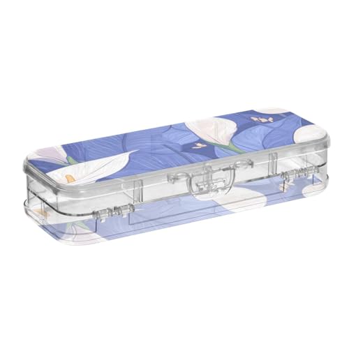 WDdZzyy Safari Calla Lilie Stiftebox mit königsblauer Blume, transparent, doppelstöckige Boxen, Stifteetui für Schreibwaren, mit Schnappdeckel von WDdZzyy