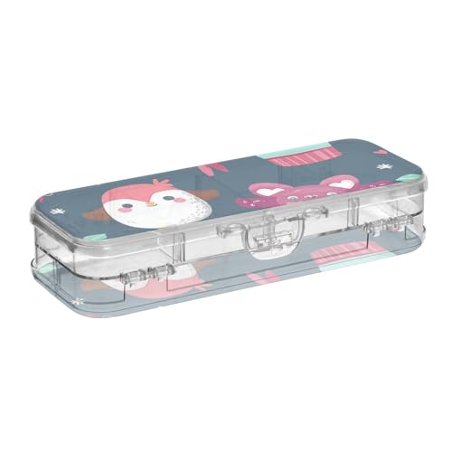 WDdZzyy Safari Eulen Forsttiere Kuchen Cartoon Clear Bleistifte Box Doppelstöckige Stifteetui für Schreibwaren mit Schnappdeckel von WDdZzyy