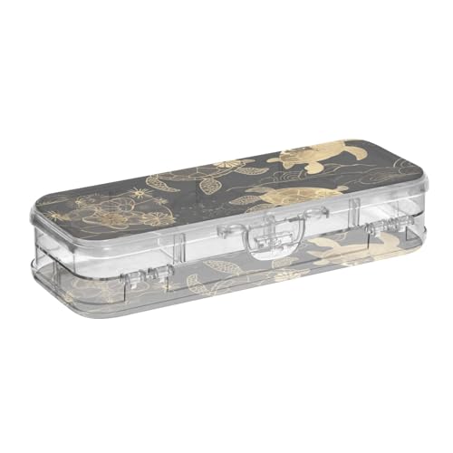 WDdZzyy Schwarz-goldfarbene Blume, Meeresschildkröte, Kunst-Bleistifte, Doppelstöckige Stiftebox für Schreibwaren, mit Schnappdeckel von WDdZzyy