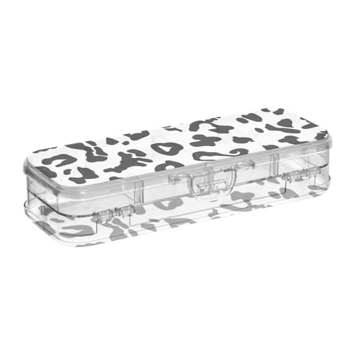 WDdZzyy Schwarz-weißes Federmäppchen mit Leopardenmuster, transparent, doppelstöckig, für die Schule, mit Schnappdeckel von WDdZzyy