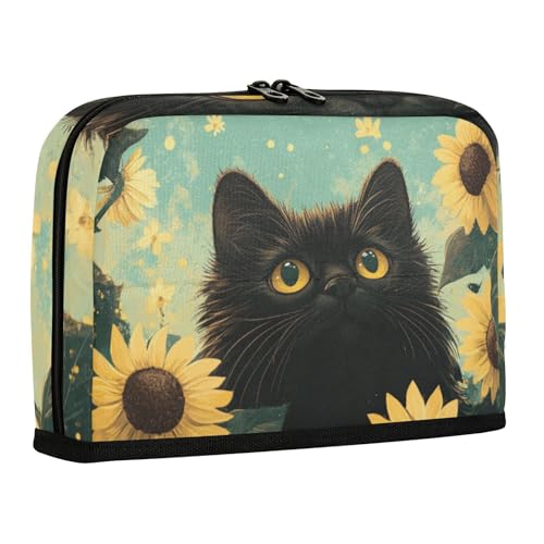 WDdZzyy Schwarze Katze Sonnenblume Gänseblümchen Grün Federmäppchen Box Große Kapazität Stifteetui Mehrzwecktasche für Lehrer Grundschulbedarf von WDdZzyy