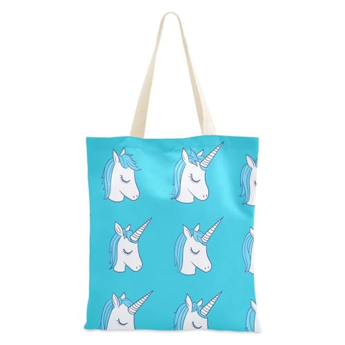 WDdZzyy Simple Blue Unicorns Medium Canvas Tote for Women With Pockets With Handles Reusable Canvas Tote Bulk Christmas Presents von WDdZzyy