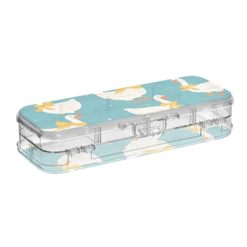WDdZzyy Simple Cute Goose Cartoon Plastic Pencil Box Double Layer Pens Boxes Case for Kids with Lid von WDdZzyy