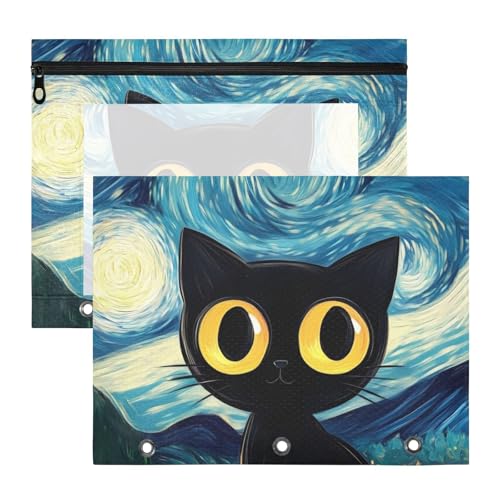 WDdZzyy Starry Black Cat Kosmetiktasche Mehrzweck-Stifthalter Etui für 3 Ringe Binder 2 Pack Studenten Büro von WDdZzyy