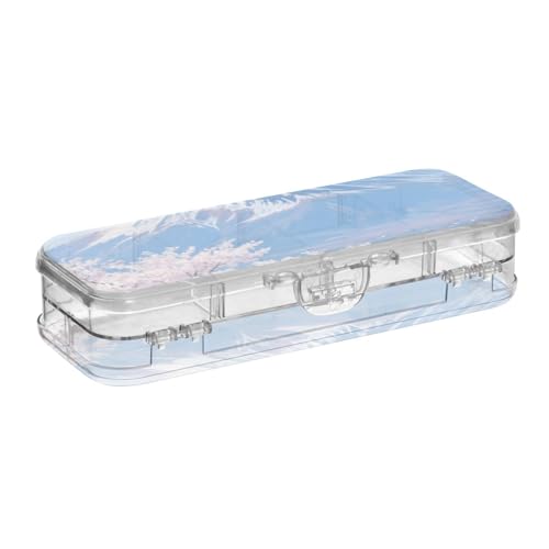 WDdZzyy Stiftebox aus Kunststoff, japanisches Passepartout, Kirschblüten, Doppelstöckig, harte Stiftebox für Schreibwaren, mit Schnappverschluss und Deckel, Blau und Weiß von WDdZzyy