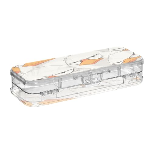 WDdZzyy Stiftebox mit Cartoon-Ente, Kunststoff, transparent, doppelstöckig, Hartschalenetui für Kinder, mit Schnappdeckel, Weiß von WDdZzyy