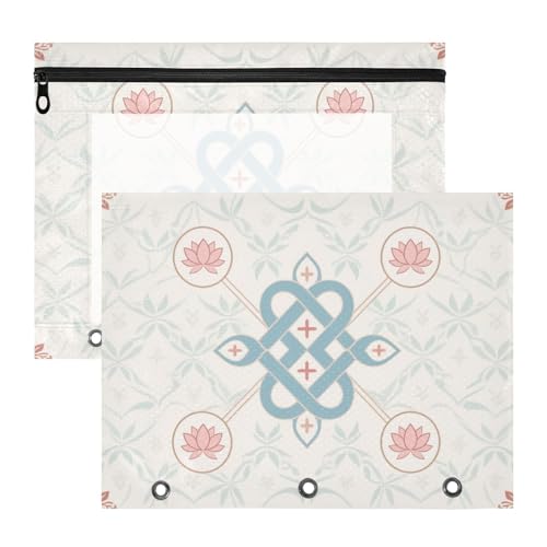 WDdZzyy Stiftebox mit exotischen geometrischen Mustern, Pfirsichblüte, mit glatten Reißverschlüssen, Kunststoff-Aktenordner für A4-Papier, Briefe, 2 Stück, Lehrerklasse von WDdZzyy