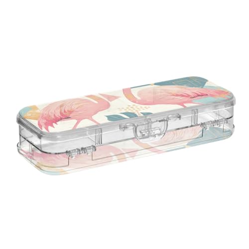 WDdZzyy Stiftebox mit geometrischem Flamingos, transparent, 2-lagig, für Kinder, mit Schnappdeckel von WDdZzyy