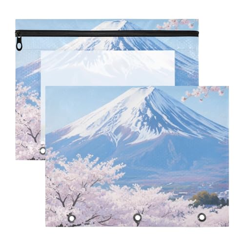 WDdZzyy Stiftebox mit japanischem Mount Fuji, Kirschblüten, Mehrzweck-Stifthalter für 3 Ringe, 2 Stück, Blau und Weiß von WDdZzyy