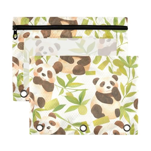 WDdZzyy Stifthalter mit niedlichem chinesischem Panda, grüne Blätter, mit transparentem Fenster, großes Federmäppchen, transparentes Fenster und Ösen, 2 Stück, für Klassenzimmer, Schule, Bürobedarf von WDdZzyy
