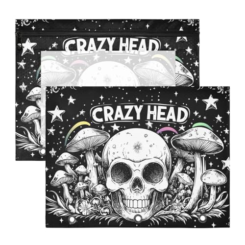 WDdZzyy Totenkopf-Ordner mit glatten Reißverschlüssen, Taschenordner für 3 Ringe, Schwarz, 2 Stück von WDdZzyy