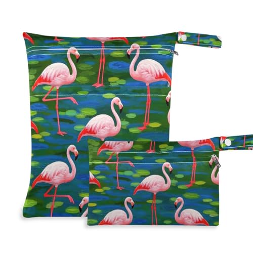 WDdZzyy Wäschesack mit Reißverschluss, Motiv: rosa Flamingos in Ölgemälde, 2 Stück, Reiseutensilien für Babys mit Griffen für Reisen WDdZzyy Wäschesack mit Reißverschluss, Motiv: rosa Flamingos in Ölgemälde, 2 Stück, Reiseutensilien für Babys mit Griffen für Reisen von WDdZzyy