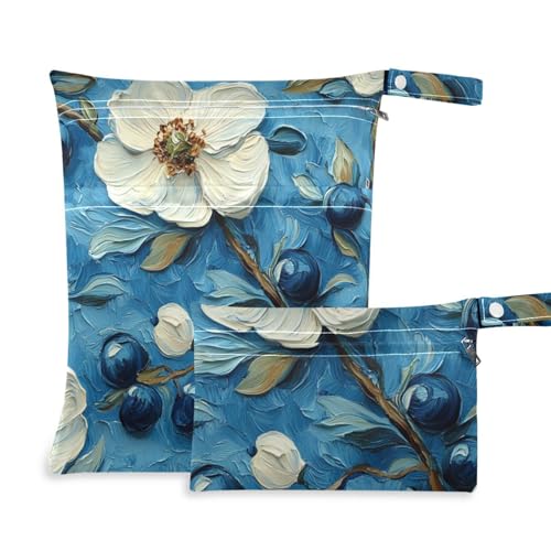 WDdZzyy Weiße Ölgemälde-Blumen, schmutzabweisend, Nassbeutel, 2 Stück, Reiseutensilien für Babys, mit Griffen für Szenarien WDdZzyy Weiße Ölgemälde-Blumen, schmutzabweisend, Nassbeutel, 2 Stück, Reiseutensilien für Babys, mit Griffen für Szenarien von WDdZzyy