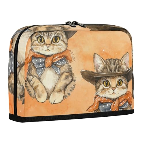 WDdZzyy Western Cowboy Katze Cowboy Orange Stifthalter Fall Große Kapazität Aufrechte Aufbewahrungstasche Multifunktionale Schreibwarentasche für Mädchen High School von WDdZzyy