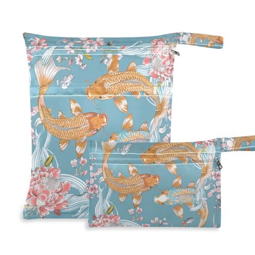 WDdZzyy Wiederverwendbare Tasche im Boho-Stil mit Blumenmotiv und Goldfisch, 2 Stück, Wickeltasche, unverzichtbare Gegenstände mit Griffen für das Fitnessstudio von WDdZzyy