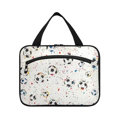 Weiße kleine Fußballbälle zum Aufhängen, Rasierset, Reisetasche mit Haken, Designer-Kulturbeutel für Damen, Unisex, wasserdicht, Toilettenartikel für Damen, Größe L von WDdZzyy
