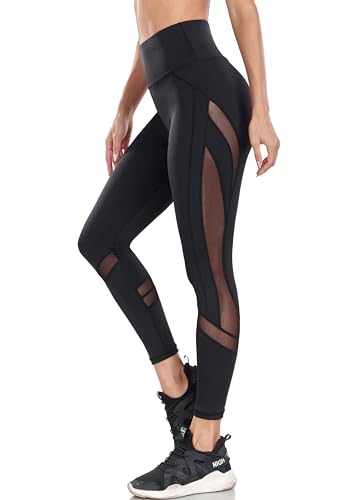WE CUFFLLE Damen-Leggings aus Netzstoff, hohe Taille, Yogahose mit Taschen, Bauchkontrolle, 4-Wege-Stretch, Workout-Yoga-Leggings, G-black9825, M WE CUFFLLE Damen-Leggings aus Netzstoff, hohe Taille, Yogahose mit Taschen, Bauchkontrolle, 4-Wege-Stretch, Workout-Yoga-Leggings, G-black9825, M von WE CUFFLLE