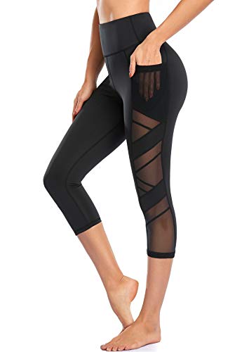 WE CUFFLLE Damen-Leggings aus Netzstoff, hohe Taille, Yogahose mit Taschen, Bauchkontrolle, 4-Wege-Stretch, Workout-Yoga-Leggings, Mesh Schwarz 3/4, S WE CUFFLLE Damen-Leggings aus Netzstoff, hohe Taille, Yogahose mit Taschen, Bauchkontrolle, 4-Wege-Stretch, Workout-Yoga-Leggings, Mesh Schwarz 3/4, S von WE CUFFLLE