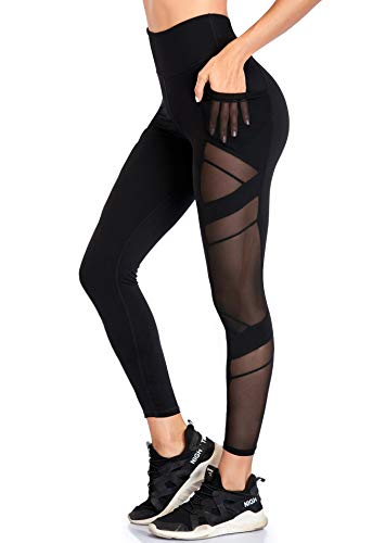 WE CUFFLLE Damen-Yogahose mit Taschen, hohe Taille, 4-Wege-Stretch, Workout-Leggings für Frauen, Schwarz - Schwarz - Groß von WE CUFFLLE
