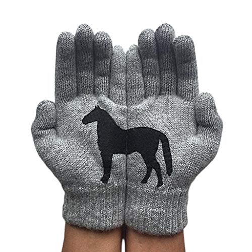 WE-HYTRE Damen Handschuhe Gestrickte Warme Winterhandschuhe Lustige Schwarzes Pferd Unregelmäßige Patchwork Fäustlinge Winter Warme Fäustlinge Elastische Outdoor Ski Fäustlinge von WE-HYTRE