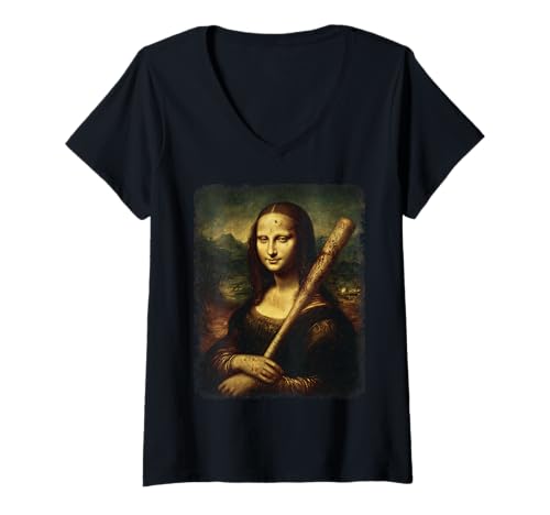 Damen Mona Lisa Baseball | Trending Aesthetic Streetwear T-Shirt mit V-Ausschnitt Damen Mona Lisa Baseball | Trending Aesthetic Streetwear T-Shirt mit V-Ausschnitt von WE LOVE BASEBALL Outfits Für Baseball-Fans