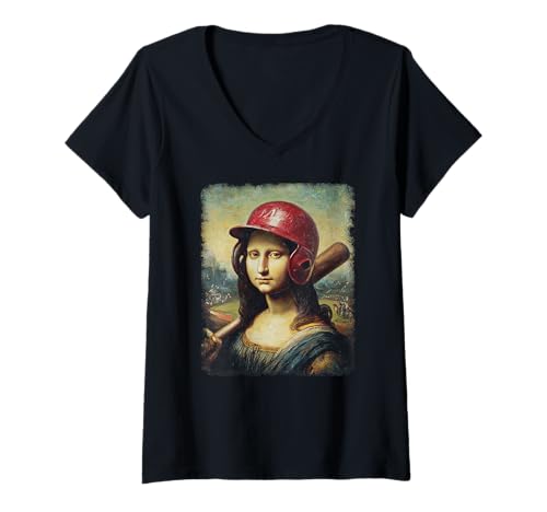 Damen Mona Lisa Baseball | Trending Aesthetic Streetwear T-Shirt mit V-Ausschnitt Damen Mona Lisa Baseball | Trending Aesthetic Streetwear T-Shirt mit V-Ausschnitt von WE LOVE BASEBALL Outfits Für Baseball-Fans