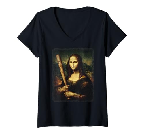 Damen Mona Lisa Baseball | Trending Aesthetic Streetwear T-Shirt mit V-Ausschnitt Damen Mona Lisa Baseball | Trending Aesthetic Streetwear T-Shirt mit V-Ausschnitt von WE LOVE BASEBALL Outfits Für Baseball-Fans