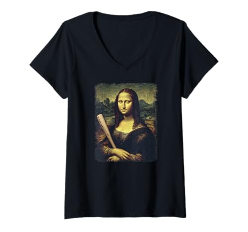 Damen Mona Lisa Baseball | Trending Aesthetic Streetwear T-Shirt mit V-Ausschnitt Damen Mona Lisa Baseball | Trending Aesthetic Streetwear T-Shirt mit V-Ausschnitt von WE LOVE BASEBALL Outfits Für Baseball-Fans
