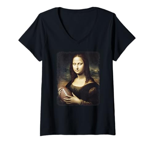Damen Mona Lisa American Football | Trending Aesthetic Streetwear T-Shirt mit V-Ausschnitt Damen Mona Lisa American Football | Trending Aesthetic Streetwear T-Shirt mit V-Ausschnitt von WE LOVE FOOTBALL Outfits für American Football Fan