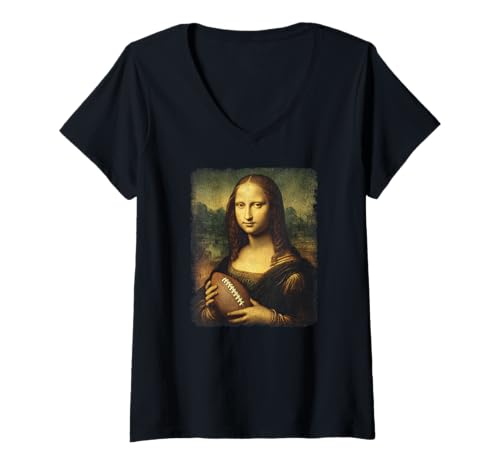 Damen Mona Lisa American Football | Trending Aesthetic Streetwear T-Shirt mit V-Ausschnitt Damen Mona Lisa American Football | Trending Aesthetic Streetwear T-Shirt mit V-Ausschnitt von WE LOVE FOOTBALL Outfits für American Football Fan