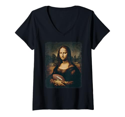 Damen Mona Lisa American Football | Trending Aesthetic Streetwear T-Shirt mit V-Ausschnitt Damen Mona Lisa American Football | Trending Aesthetic Streetwear T-Shirt mit V-Ausschnitt von WE LOVE FOOTBALL Outfits für American Football Fan