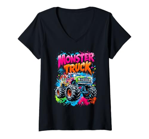 Damen Monster Truck Graffiti T-Shirt mit V-Ausschnitt Damen Monster Truck Graffiti T-Shirt mit V-Ausschnitt von WE LOVE MONSTER TRUCKS Big Wheels Streetwear
