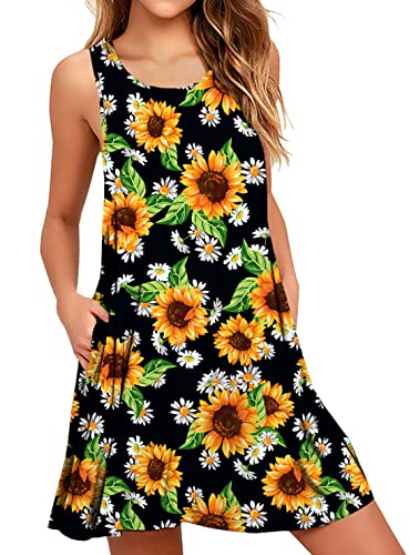 WEACZZY Damen Sommer Casual Swing T Shirt Kleider Strand Cover Up Loose Kleid, 00 Sonnenblume, XX-Large von WEACZZY