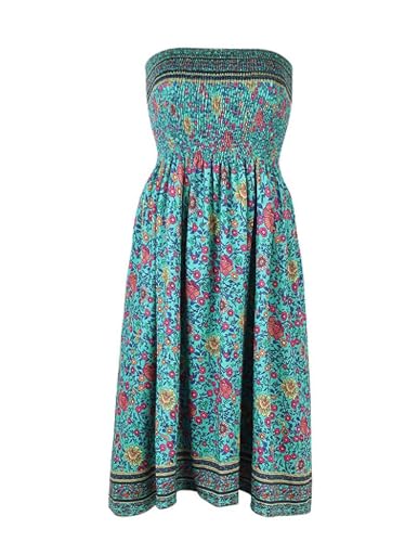 WEARDEAR Damen Strandkleid Strapless Blumenmuster Festliche Kleider Knielang Casual Kurz Strandkleid Schulterfreies Kleid Muster 2 XXL von WEARDEAR