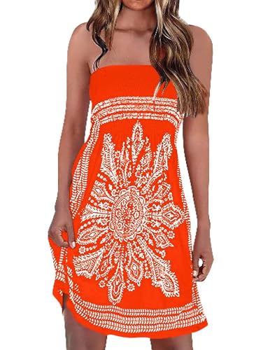 WEARDEAR Damen Strandkleider Festliche Kleider Knielang Bequeme Schulterfreies Kleid Off Shoulder Strandkleid Luftig Sommerkleid Orange Rot XXL von WEARDEAR