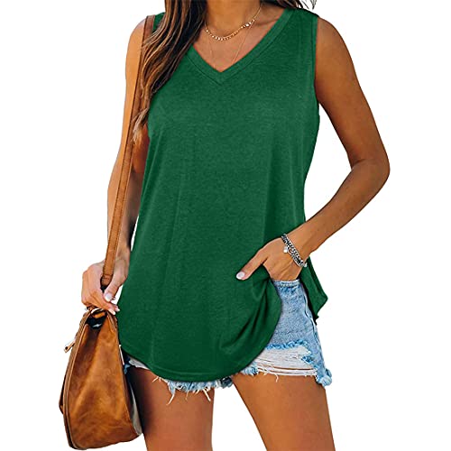 WEAREWE Ärmellose Shirts für den Sommer, Damen, Tank-Top, Cami-Weste, V-Ausschnitt, lässig, fließend, grün, Large von WEAREWE