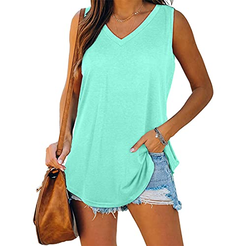 WEAREWE Ärmellose Shirts für den Sommer, Damen, Tank-Top, Cami-Weste, V-Ausschnitt, lässig, fließend, lichtgrün, Large von WEAREWE