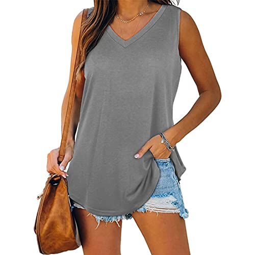 WEAREWE Sommer ärmellose Shirts Damen Tank Tops Cami Weste V-Ausschnitt Casual Flowy, grau, Small von WEAREWE