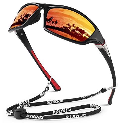 WEAROYO Polarisierte Sport-Sonnenbrille für Männer und Frauen, Angeln, Fahren, rechteckige Schutzbrille, UV400-Schutz, C Schwarz-roter Rahmen/bernsteinfarbene verspiegelte Gläser, Medium WEAROYO Polarisierte Sport-Sonnenbrille für Männer und Frauen, Angeln, Fahren, rechteckige Schutzbrille, UV400-Schutz, C Schwarz-roter Rahmen/bernsteinfarbene verspiegelte Gläser, Medium von WEAROYO