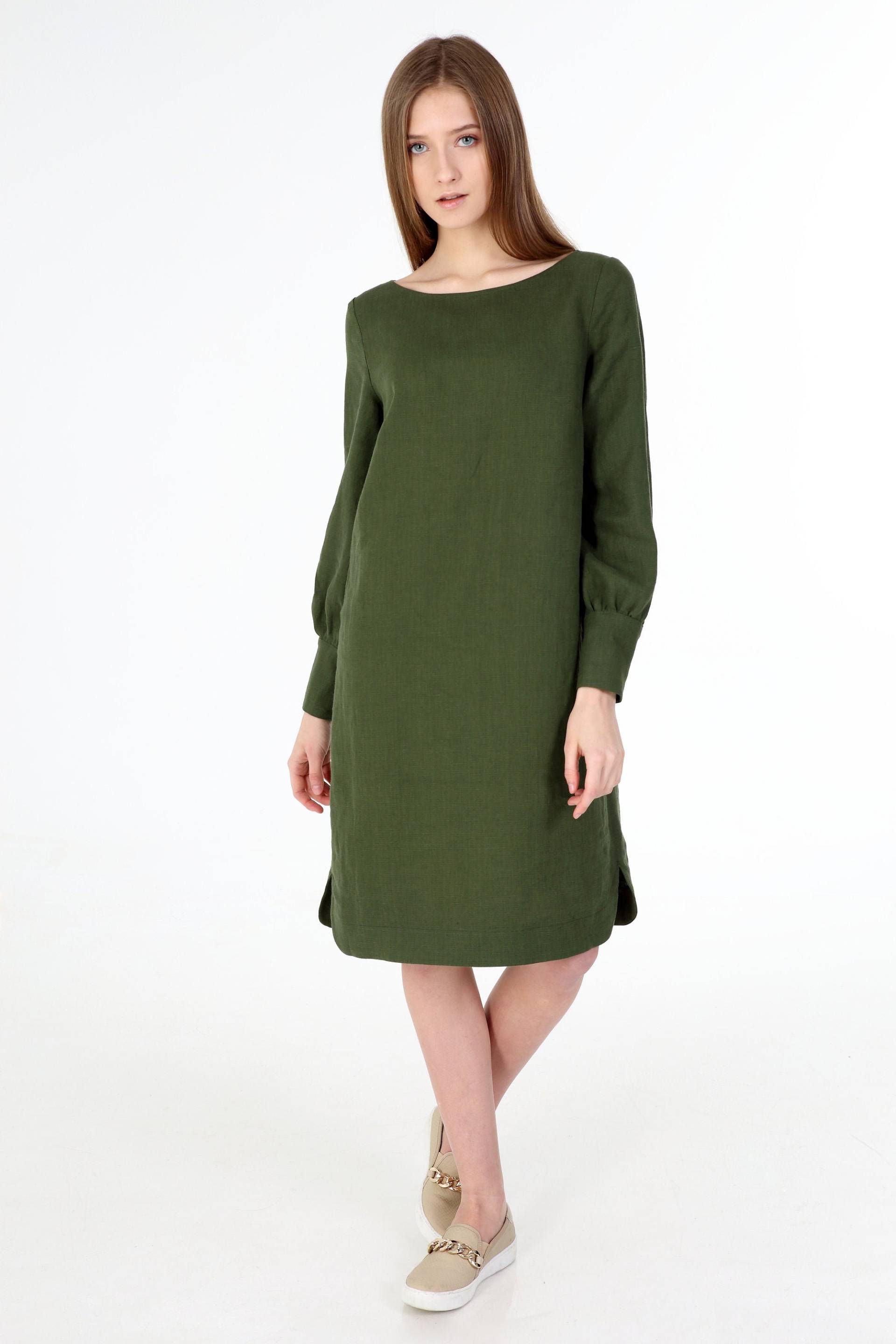 Leinenkleid, Leinenhemd Kleid, Leinen Tunika, Sommerkleid, Grünes Schwarzes Minimalistisch von WEARandSMILE