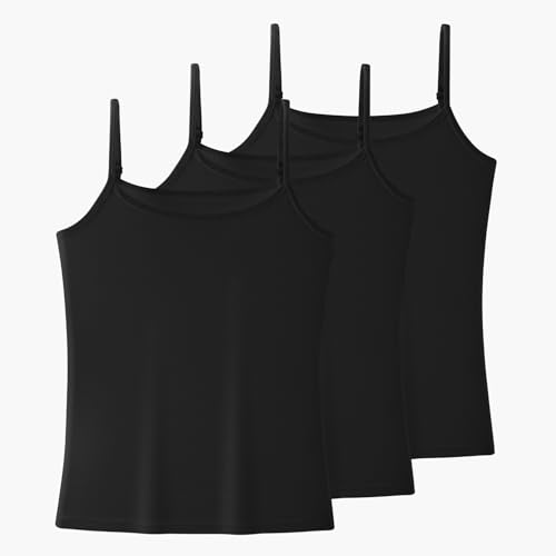 WEASIC Basic top Damen unterhemden Damen Baumwolle Tank top Spaghetti top Tanktops Frauen top trägertop Tanktop Baumwolle Basic Tops damenunterhemden Skiny unterhemden (3er-Pack, Schwarz, S) von WEASIC