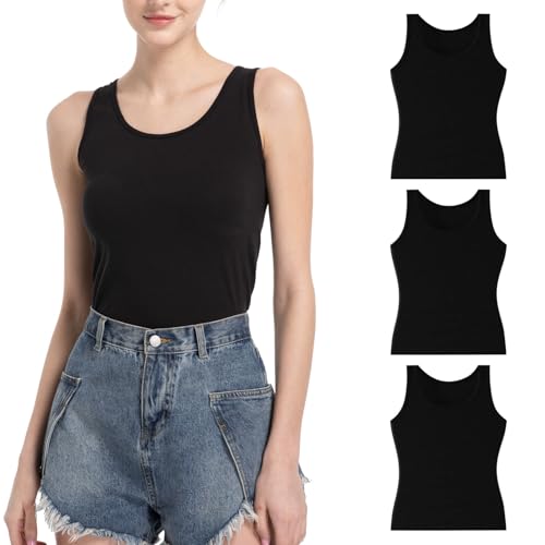 WEASIC Basic top Damen unterhemden Damen Baumwolle Tank top Tanktops Frauen trägertop unterhemden Baumwolle damenunterhemden Camisole achselhemd (3er-Pack, Mehrfarbig 1, XS) von WEASIC