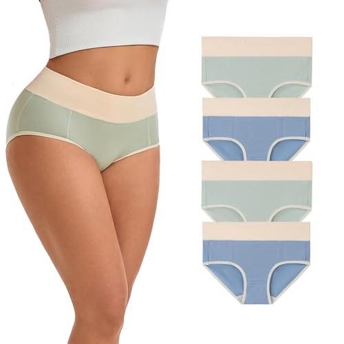 WEASIC Baumwoll-Unterwäsche hohe Taille Slips für Damen nahtlos hohe Taille Baumwoll-Slips mit Multipack vollständige Abdeckung weiche und atmungsaktive Damenhöschen(4er-Pack, Mehrfarbig 1, XXL) von WEASIC